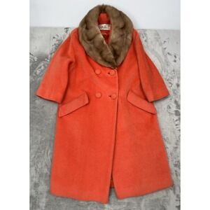 Vintage 50s Lilli Ann Wool Overcoat Womens Large Mink Shawn Collar Pea Button
